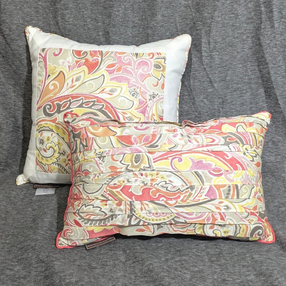 Raymond Waites Accent Throw Pillows Pink Multicolor Paisley - Set of 2 - Picture 1 of 12